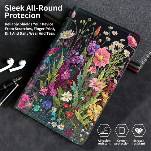 for Samsung Galaxy Tab S6 Lite Case 10.4 inch 2022/2020 Release Lightweight Smart Case PU Leather Adjustable Stand Protective Cover with Auto Wake/Sleep - Floral Flower in Saudi Arabia