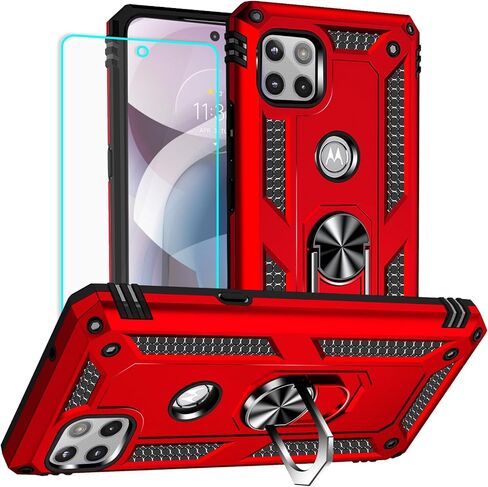 Yiakeng for Motorola One 5g Ace Case: Moto One 5g Ace Case with Screen Protector - Military Grade Protective Cases with Finger Ring Holder Kickstand for Motorola One 5g UW Ace Case(Red) in Kuwait