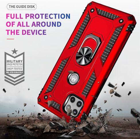 Yiakeng for Motorola One 5g Ace Case: Moto One 5g Ace Case with Screen Protector - Military Grade Protective Cases with Finger Ring Holder Kickstand for Motorola One 5g UW Ace Case(Red) in Kuwait