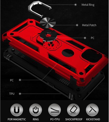 Yiakeng for Motorola One 5g Ace Case: Moto One 5g Ace Case with Screen Protector - Military Grade Protective Cases with Finger Ring Holder Kickstand for Motorola One 5g UW Ace Case(Red) in Kuwait