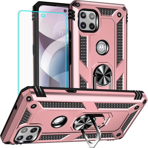 Yiakeng for Motorola One 5g Ace Case: Moto One 5g Ace Case with Screen Protector - Military Grade Protective Cases with Finger Ring Holder Kickstand for Motorola One 5g UW Ace Case(Red) in Kuwait