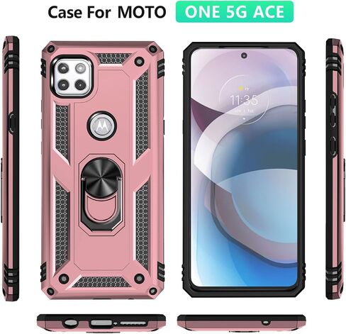 Yiakeng for Motorola One 5g Ace Case: Moto One 5g Ace Case with Screen Protector - Military Grade Protective Cases with Finger Ring Holder Kickstand for Motorola One 5g UW Ace Case(Red) in Kuwait