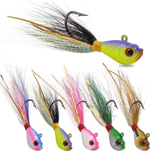 Bucktail Jigs Saltwater Fishing Lures Bucktail Fishing Jigs Surf Fishing Lure Swimbait Jig Heads Hook for Bass Walleye Flounder Striper 1/4oz 1/2oz 1oz 1.5oz 2oz in Saudi Arabia