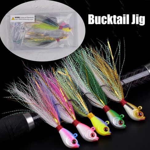 Bucktail Jigs Saltwater Fishing Lures Bucktail Fishing Jigs Surf Fishing Lure Swimbait Jig Heads Hook for Bass Walleye Flounder Striper 1/4oz 1/2oz 1oz 1.5oz 2oz in Saudi Arabia