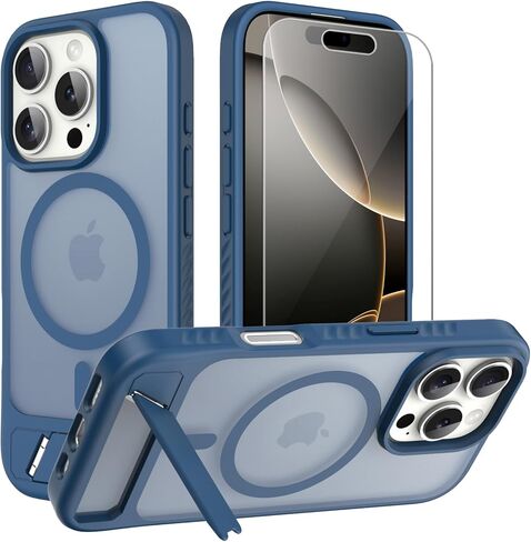 for iPhone 16 Pro case: [fit for Magsafe] Strong Magnetic & Invisible Stand, Military-Grade Drop Protection with Screen Protector, Adjustable Kickstand Slim Frosted Translucent Matte Phone Case, Black in Kuwait
