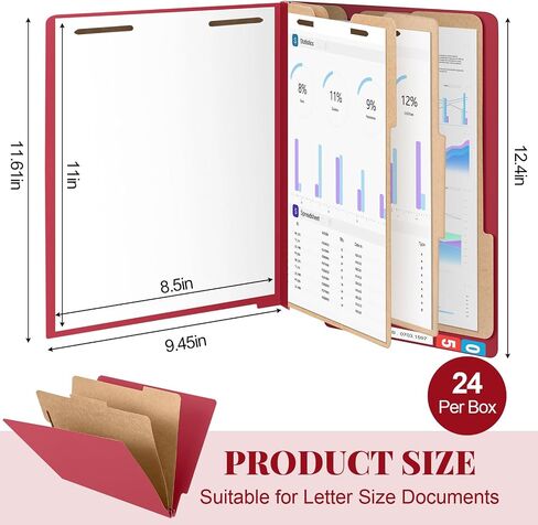 24 Pcs End Tab File Folder with Fasteners 3 Dividers Classification Folders Bulk, 8.5 x 11 Inch Letter Size with 3.5 Inch Expansion for Office Classroom Paper Files Organization, Dark Blue in Saudi Arabia