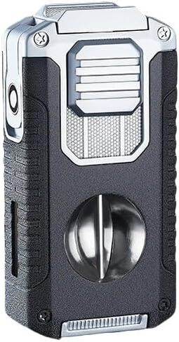 Cigar Torch Lighter 5-in-1 Windproof 3 Jet Flame with V Cutter、Cigar Punch、Cigar Needle and Cigar Stand(Excluding Butane Gas) (Black) in Saudi Arabia