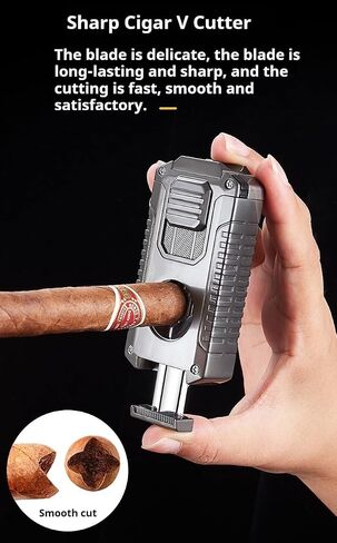 Cigar Torch Lighter 5-in-1 Windproof 3 Jet Flame with V Cutter、Cigar Punch、Cigar Needle and Cigar Stand(Excluding Butane Gas) (Black) in Saudi Arabia