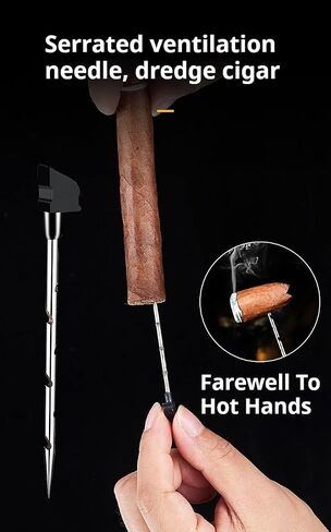 Cigar Torch Lighter 5-in-1 Windproof 3 Jet Flame with V Cutter、Cigar Punch、Cigar Needle and Cigar Stand(Excluding Butane Gas) (Black) in Saudi Arabia