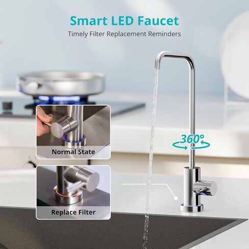 VIOMI® 4-Years RO Water Filtration System, 9 Stage Reverse Osmosis Water Filter, 600GPD, NSF/ANSI 372&53&42 Certified, 3:1 Tankless Reverse Osmosis System Under Sink with Faucet,TDS PFOS&PFOA Reduce in Kuwait