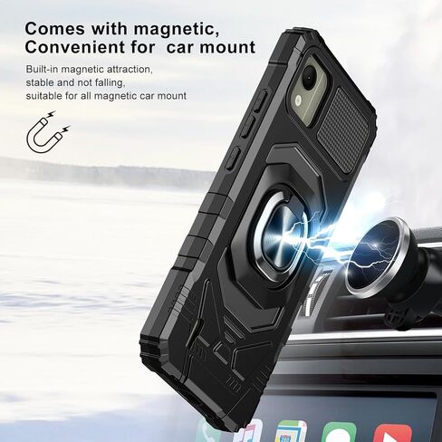 TJS Compatible for Nokia C110 N156DL Case, with Tempered Glass Screen Protector, Metal Ring Magnetic Support Kickstand Heavy Duty Drop Protection Cover Phone Case (Green) in Saudi Arabia