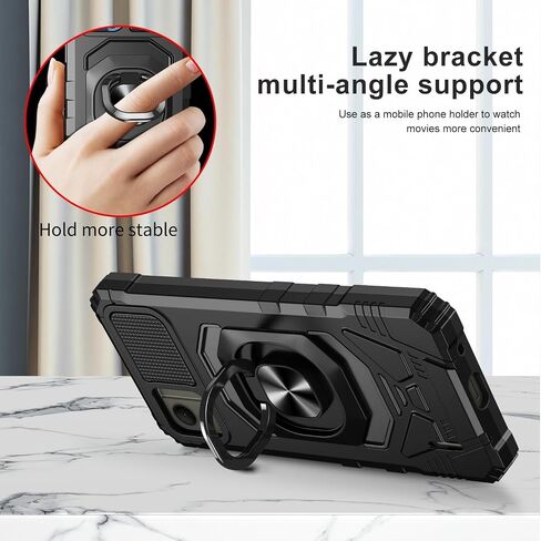 TJS Compatible for Nokia C110 N156DL Case, with Tempered Glass Screen Protector, Metal Ring Magnetic Support Kickstand Heavy Duty Drop Protection Cover Phone Case (Green) in Saudi Arabia