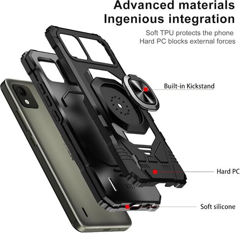 TJS Compatible for Nokia C110 N156DL Case, with Tempered Glass Screen Protector, Metal Ring Magnetic Support Kickstand Heavy Duty Drop Protection Cover Phone Case (Green) in Saudi Arabia