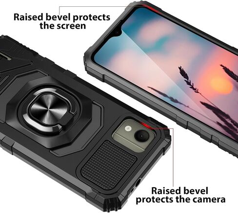 TJS Compatible for Nokia C110 N156DL Case, with Tempered Glass Screen Protector, Metal Ring Magnetic Support Kickstand Heavy Duty Drop Protection Cover Phone Case (Green) in Saudi Arabia