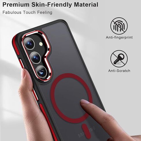 Magnetic Case for Samsung Galaxy S24 Fe 5G, Color Match Translucent Cover [Compatible with Magsafe] [ Military Drop Protection] Anti-Slip Soft TPU Edge Phone Case for Galaxy S24 Fe (Black/Red) in Kuwait