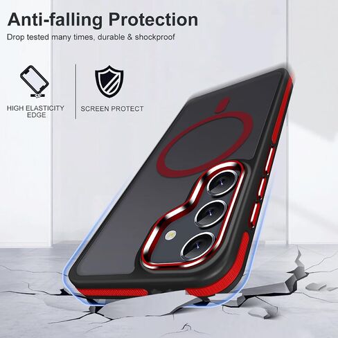 Magnetic Case for Samsung Galaxy S24 Fe 5G, Color Match Translucent Cover [Compatible with Magsafe] [ Military Drop Protection] Anti-Slip Soft TPU Edge Phone Case for Galaxy S24 Fe (Black/Red) in Kuwait