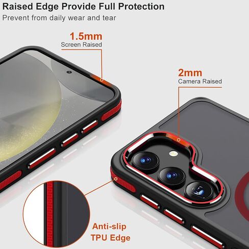 Magnetic Case for Samsung Galaxy S24 Fe 5G, Color Match Translucent Cover [Compatible with Magsafe] [ Military Drop Protection] Anti-Slip Soft TPU Edge Phone Case for Galaxy S24 Fe (Black/Red) in Kuwait
