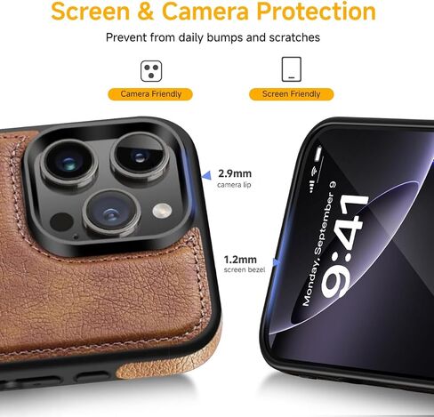 Unique Design Luxury Leather Business Phone Case for iPhone 16 Pro Anti-Slip Scratch Resistant Ultra Slim Protective Case (2024,6.3") (Brown) in Saudi Arabia