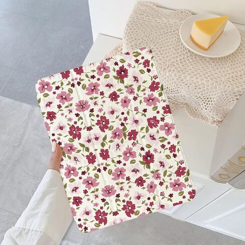 Compatible for 2022 iPad 10th Generation 10.9 inch Cute Flower Painting Pattern Case, with Pencil Holder, Floral Pattern Soft TPU Trifold Stand Protective -Pink Flower 6 in Saudi Arabia