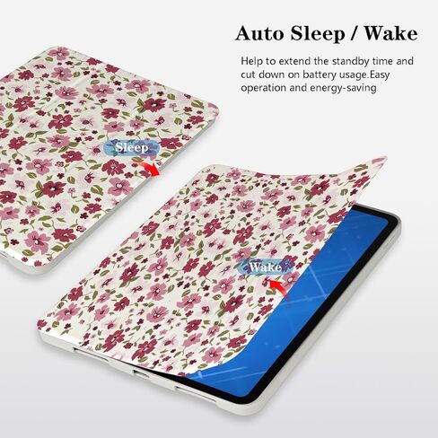 Compatible for 2022 iPad 10th Generation 10.9 inch Cute Flower Painting Pattern Case, with Pencil Holder, Floral Pattern Soft TPU Trifold Stand Protective -Pink Flower 6 in Saudi Arabia