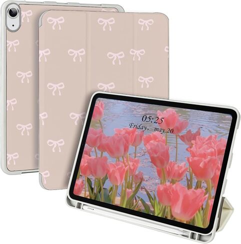 Compatible for 2022 iPad 10th Generation 10.9 inch Cute Flower Painting Pattern Case, with Pencil Holder, Floral Pattern Soft TPU Trifold Stand Protective -Pink Flower 6 in Saudi Arabia