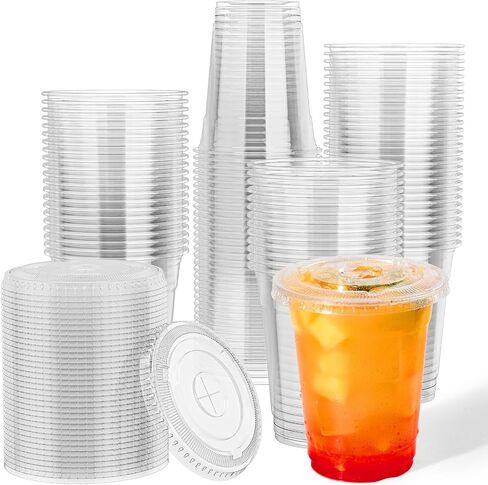 JOLLY CHEF 16 oz Plastic Cups with Lids, 500 Packs Crystal PET Clear Cups, Disposable Ice Coffee Cups with Lids For Coffee Milkshake Daily Use, Party and Wedding in Kuwait