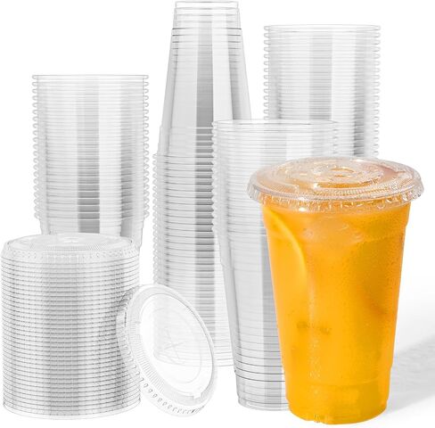 JOLLY CHEF 16 oz Plastic Cups with Lids, 500 Packs Crystal PET Clear Cups, Disposable Ice Coffee Cups with Lids For Coffee Milkshake Daily Use, Party and Wedding in Kuwait