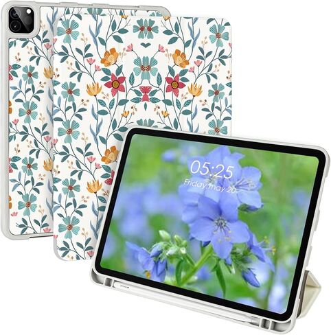 متوافق مع 2022 iPad 10th Generation 10.9 بوصة حالة طلاء زهرة لطيف ، مع حامل قلم رصاص ، نمط الأزهار TPU TRIFOLD Stand واقية -زهرة الرابط 6 in Saudi Arabia