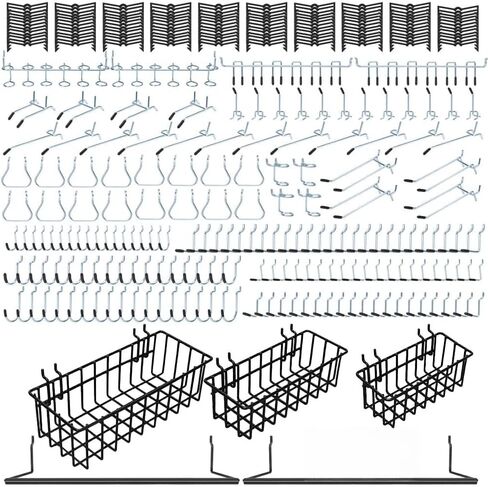 248PCS Pegboard Accessories Organizer Kit, Pegboard Bins, Pegboard Set for Tools, 1/8 and 1/4 inch Pegboard Hooks Assortment, Pegboard Bins, Metal Hooks for Hanging Storage (All Black) in Kuwait