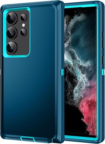 for Galaxy S23 Ultra Case,Heavy Duty Shockproof Dust/Drop Poof 3 Layers Full Bady Protection Rugged Cover Case for Galaxy S23 Ultra,Turquoise in Kuwait