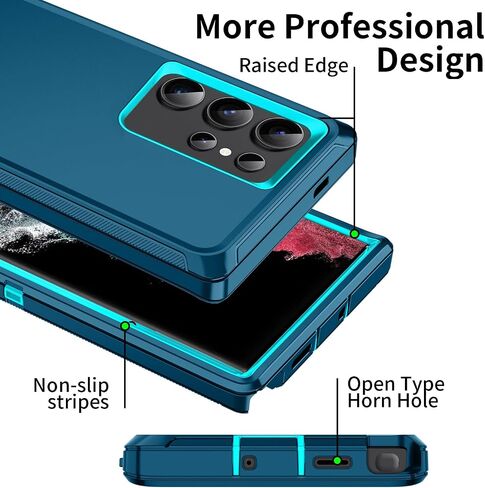for Galaxy S23 Ultra Case,Heavy Duty Shockproof Dust/Drop Poof 3 Layers Full Bady Protection Rugged Cover Case for Galaxy S23 Ultra,Turquoise in Kuwait