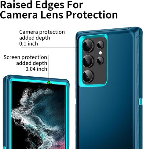 for Galaxy S23 Ultra Case,Heavy Duty Shockproof Dust/Drop Poof 3 Layers Full Bady Protection Rugged Cover Case for Galaxy S23 Ultra,Turquoise in Kuwait