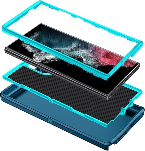 for Galaxy S23 Ultra Case,Heavy Duty Shockproof Dust/Drop Poof 3 Layers Full Bady Protection Rugged Cover Case for Galaxy S23 Ultra,Turquoise in Kuwait