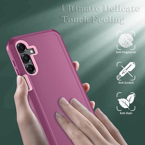 Qinmay Phone Case for Samsung Galaxy A26 Case with HD Screen Protector, Heavy Duty Shockproof & Dropproof 3-Layer Cover Phone Case for Galaxy A26,WineRedPink in Kuwait