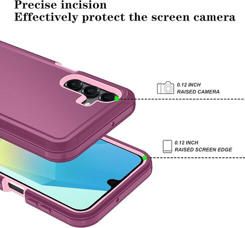 Qinmay Phone Case for Samsung Galaxy A26 Case with HD Screen Protector, Heavy Duty Shockproof & Dropproof 3-Layer Cover Phone Case for Galaxy A26,WineRedPink in Kuwait
