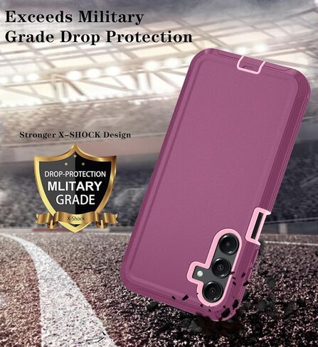 Qinmay Phone Case for Samsung Galaxy A26 Case with HD Screen Protector, Heavy Duty Shockproof & Dropproof 3-Layer Cover Phone Case for Galaxy A26,WineRedPink in Kuwait