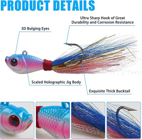 Bucktail Jigs Lure Saltwater Flounder Bass,5pcs Bucktail Jig Hair Bucktail Teaser Hooks Swimbait Jig Heads Bait for Walleye Striper Bluefish 0.25oz/0.5oz/1oz/1.5oz/2oz in Saudi Arabia