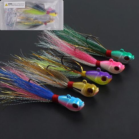 Bucktail Jigs Lure Saltwater Flounder Bass,5pcs Bucktail Jig Hair Bucktail Teaser Hooks Swimbait Jig Heads Bait for Walleye Striper Bluefish 0.25oz/0.5oz/1oz/1.5oz/2oz in Saudi Arabia