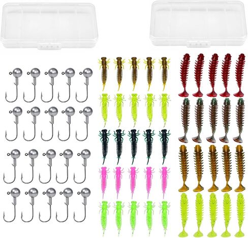 Fishing Soft Lures, Soft Baits Kit, Worm Trailer Grub, Jig Head Hook, Soft Plastic Baits, for Trout Redfish, Saltwater Freshwater, 20/35/75/120PCS with Box in Saudi Arabia