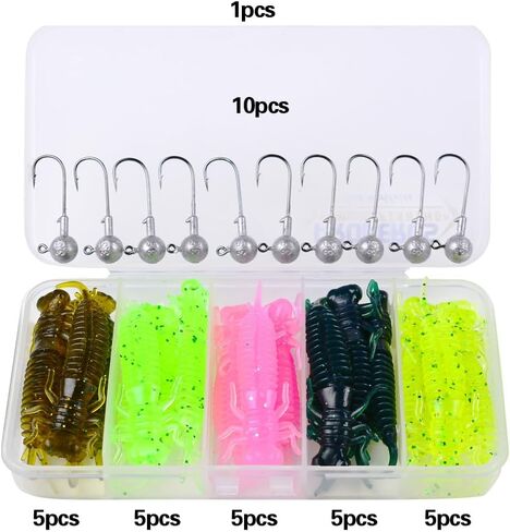 Fishing Soft Lures, Soft Baits Kit, Worm Trailer Grub, Jig Head Hook, Soft Plastic Baits, for Trout Redfish, Saltwater Freshwater, 20/35/75/120PCS with Box in Saudi Arabia