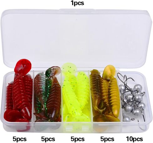 Fishing Soft Lures, Soft Baits Kit, Worm Trailer Grub, Jig Head Hook, Soft Plastic Baits, for Trout Redfish, Saltwater Freshwater, 20/35/75/120PCS with Box in Saudi Arabia