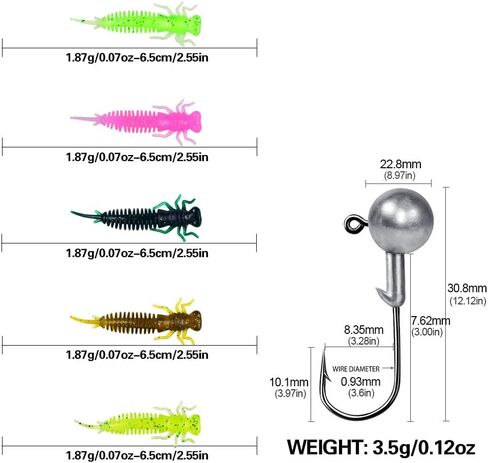 Fishing Soft Lures, Soft Baits Kit, Worm Trailer Grub, Jig Head Hook, Soft Plastic Baits, for Trout Redfish, Saltwater Freshwater, 20/35/75/120PCS with Box in Saudi Arabia