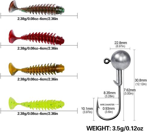 Fishing Soft Lures, Soft Baits Kit, Worm Trailer Grub, Jig Head Hook, Soft Plastic Baits, for Trout Redfish, Saltwater Freshwater, 20/35/75/120PCS with Box in Saudi Arabia