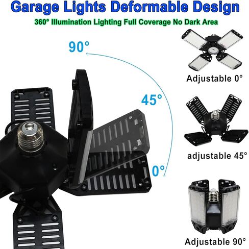 LED Garage Light, 80W 8000 Lumen LED Garage Ceiling Lights with 3 Adjustable Panels E26/E27 LED Shop Lights, 6500K Daylight Light Bulb Fixture LED Lights for Garage, Workshop, Attic, LED Bay Light in Kuwait