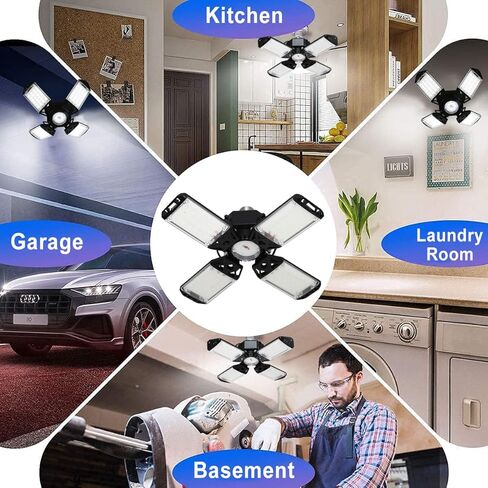 LED Garage Light, 80W 8000 Lumen LED Garage Ceiling Lights with 3 Adjustable Panels E26/E27 LED Shop Lights, 6500K Daylight Light Bulb Fixture LED Lights for Garage, Workshop, Attic, LED Bay Light in Kuwait