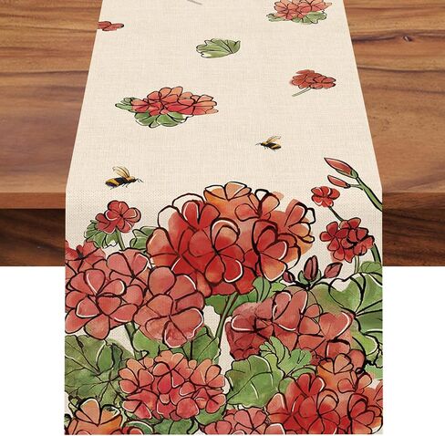 Seliem Spring Red Poppy Flower Table Runner, Watercolor Patriotic Floral Butterfly Home Kitchen Botanical Decor, Memorial Day Summer Seasonal Farmhouse Dining Anniversary Decorations 13 x 72 in Kuwait