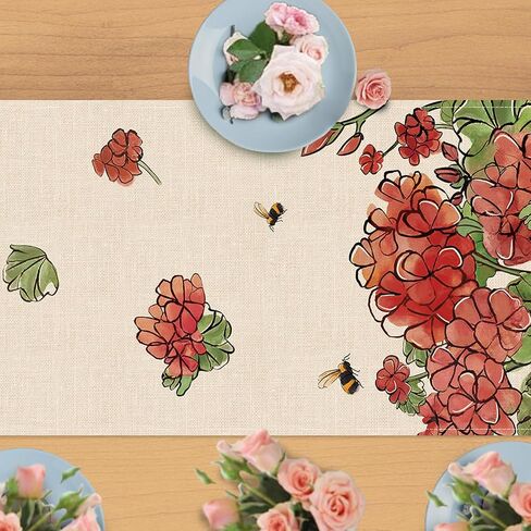 Seliem Spring Red Poppy Flower Table Runner, Watercolor Patriotic Floral Butterfly Home Kitchen Botanical Decor, Memorial Day Summer Seasonal Farmhouse Dining Anniversary Decorations 13 x 72 in Kuwait