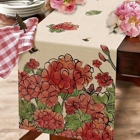 Seliem Spring Red Poppy Flower Table Runner, Watercolor Patriotic Floral Butterfly Home Kitchen Botanical Decor, Memorial Day Summer Seasonal Farmhouse Dining Anniversary Decorations 13 x 72 in Kuwait
