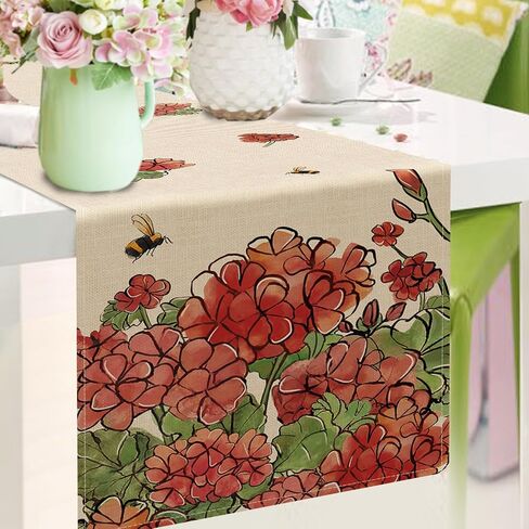 Seliem Spring Red Poppy Flower Table Runner, Watercolor Patriotic Floral Butterfly Home Kitchen Botanical Decor, Memorial Day Summer Seasonal Farmhouse Dining Anniversary Decorations 13 x 72 in Kuwait