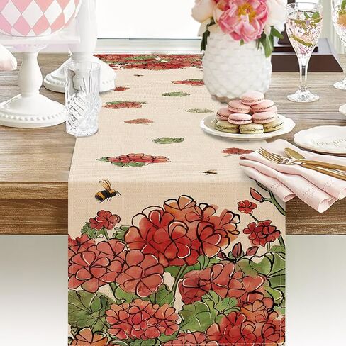 Seliem Spring Red Poppy Flower Table Runner, Watercolor Patriotic Floral Butterfly Home Kitchen Botanical Decor, Memorial Day Summer Seasonal Farmhouse Dining Anniversary Decorations 13 x 72 in Kuwait